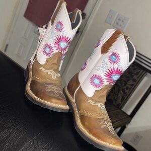Kids Embroidered Brown and White Boots